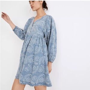 Madewell Bubble-Sleeve Button-Front Mini Dress in Indigo Paisley